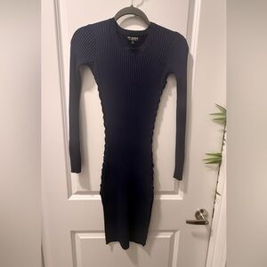 Fashion Nova Navy Ribbed Long Sleeve Dress